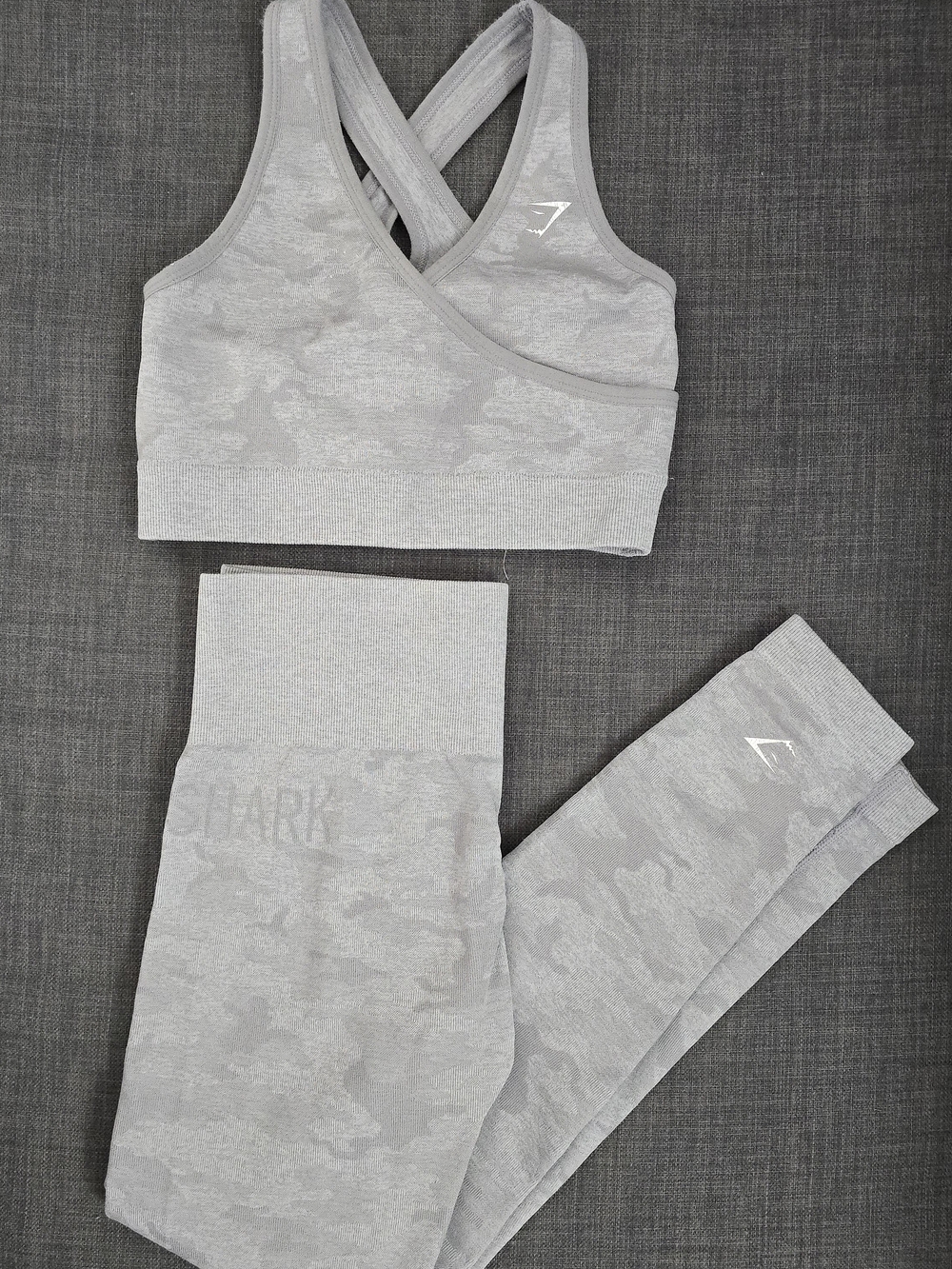 Gymshark Light Gray Seamless Camo Sports Bra & Leggings Set